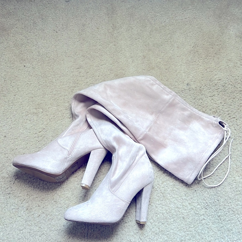 Nude Suede Heel Boots size 8